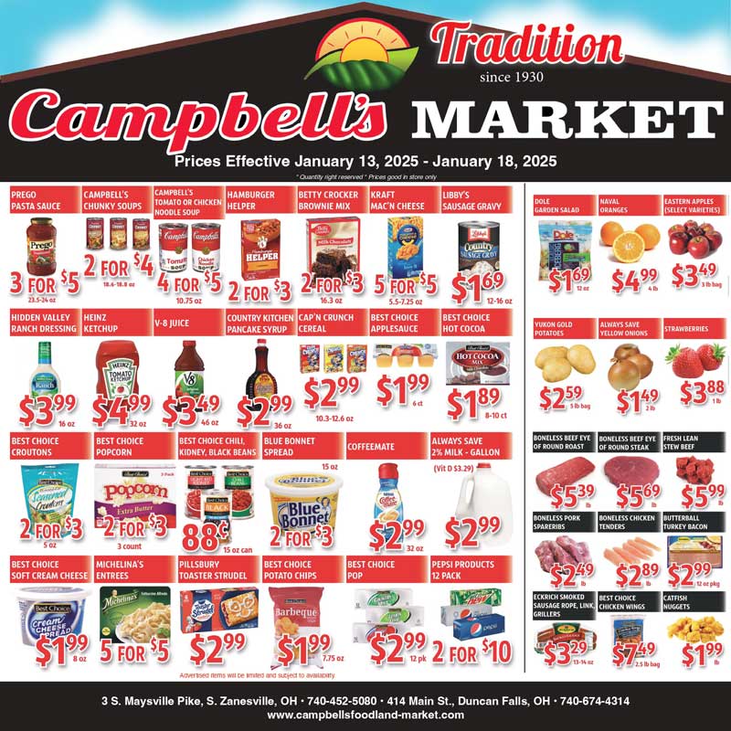 Campbell's marker discount list 01/13/25 - 01/18/25